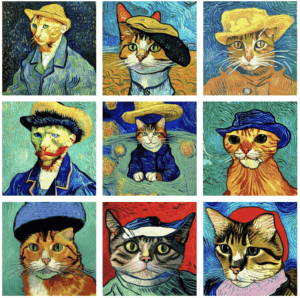 cat wearing hat in Van Gogh Style